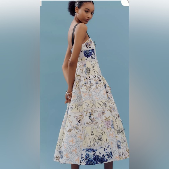 Anthropologie Maeve Cotton Sleeveless Square Neck Tile Printed Midi Maxi Dress - Picture 2 of 7